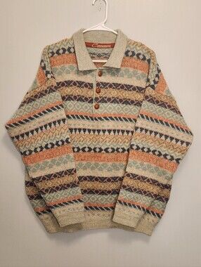 Vintage Connemara Wool Men's Polo Irish Wool Sweater Size Large